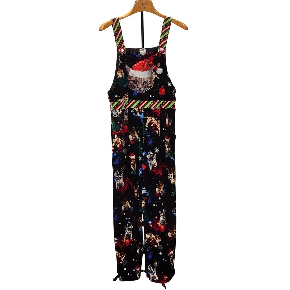 No Boundaries Christmas Cat Overalls Velvet Holiday Galaxy Santa Cat Large 11-13